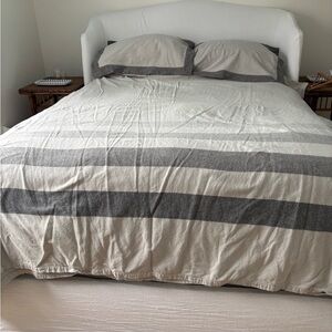 Hudson Bay Neutral Stripe Bedding Set in Cream and Gray Flannel -Classic Comfort